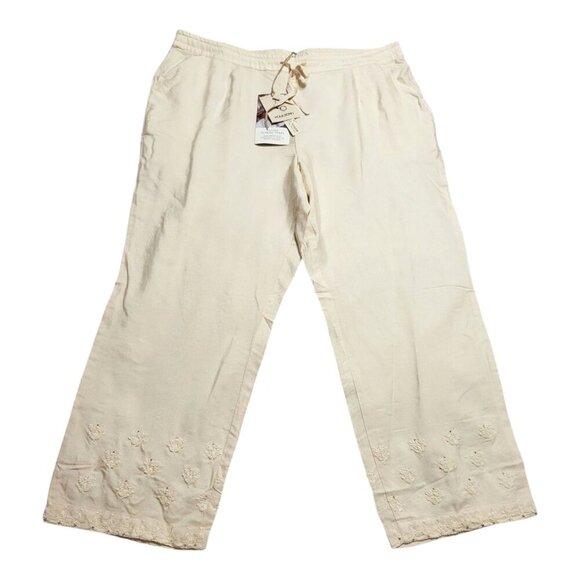 Folksong Lucknow Chikan Craft Tussar Silk Viscose Straight Pants XL NEW- Artisan - Picture 1 of 11